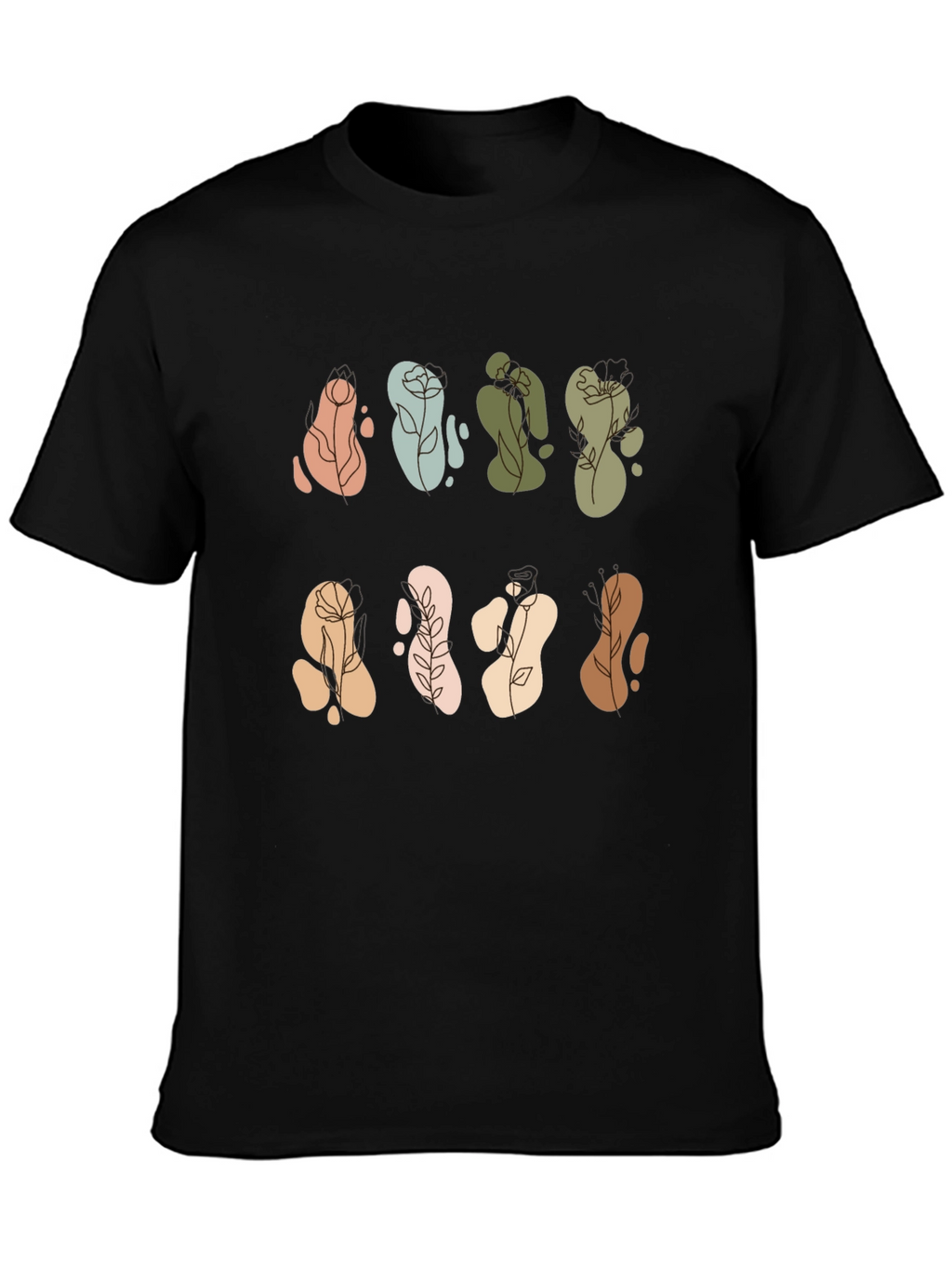 Abstract Floral Design Black T-Shirt