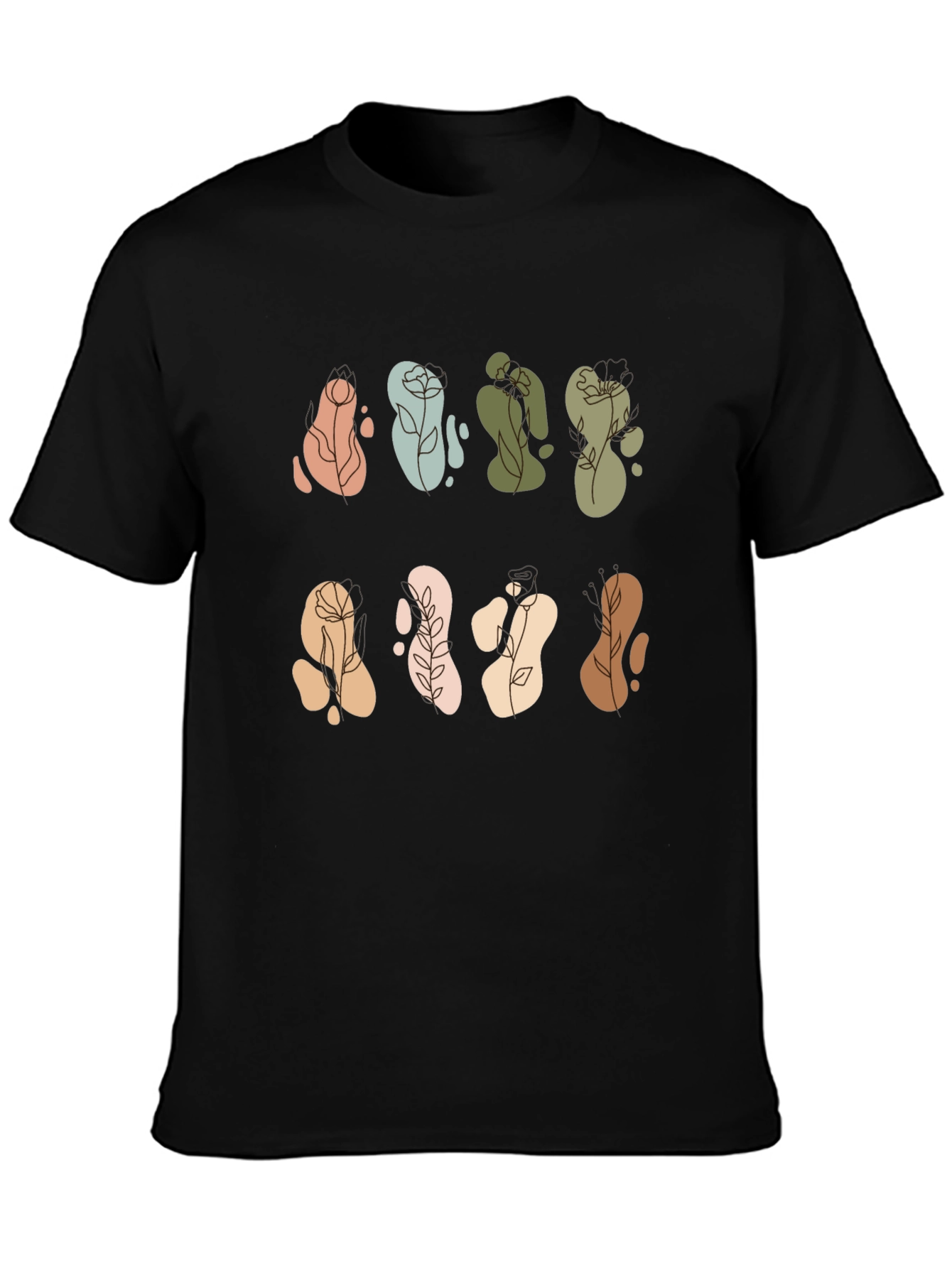 Abstract Floral Design Black T-Shirt
