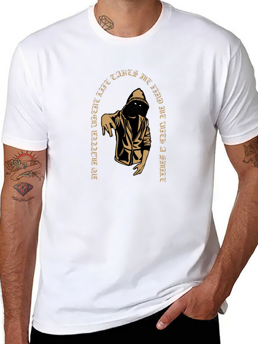 Hooded Figure Graphic Print T-Shirt
