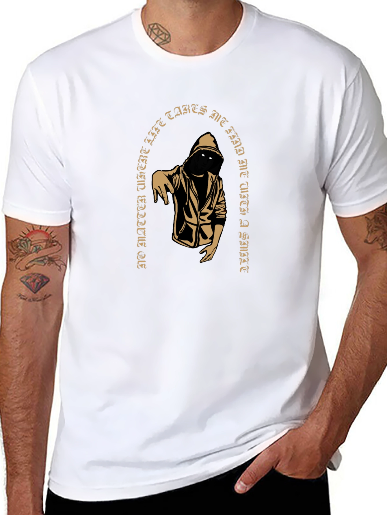 Hooded Figure Graphic Print T-Shirt