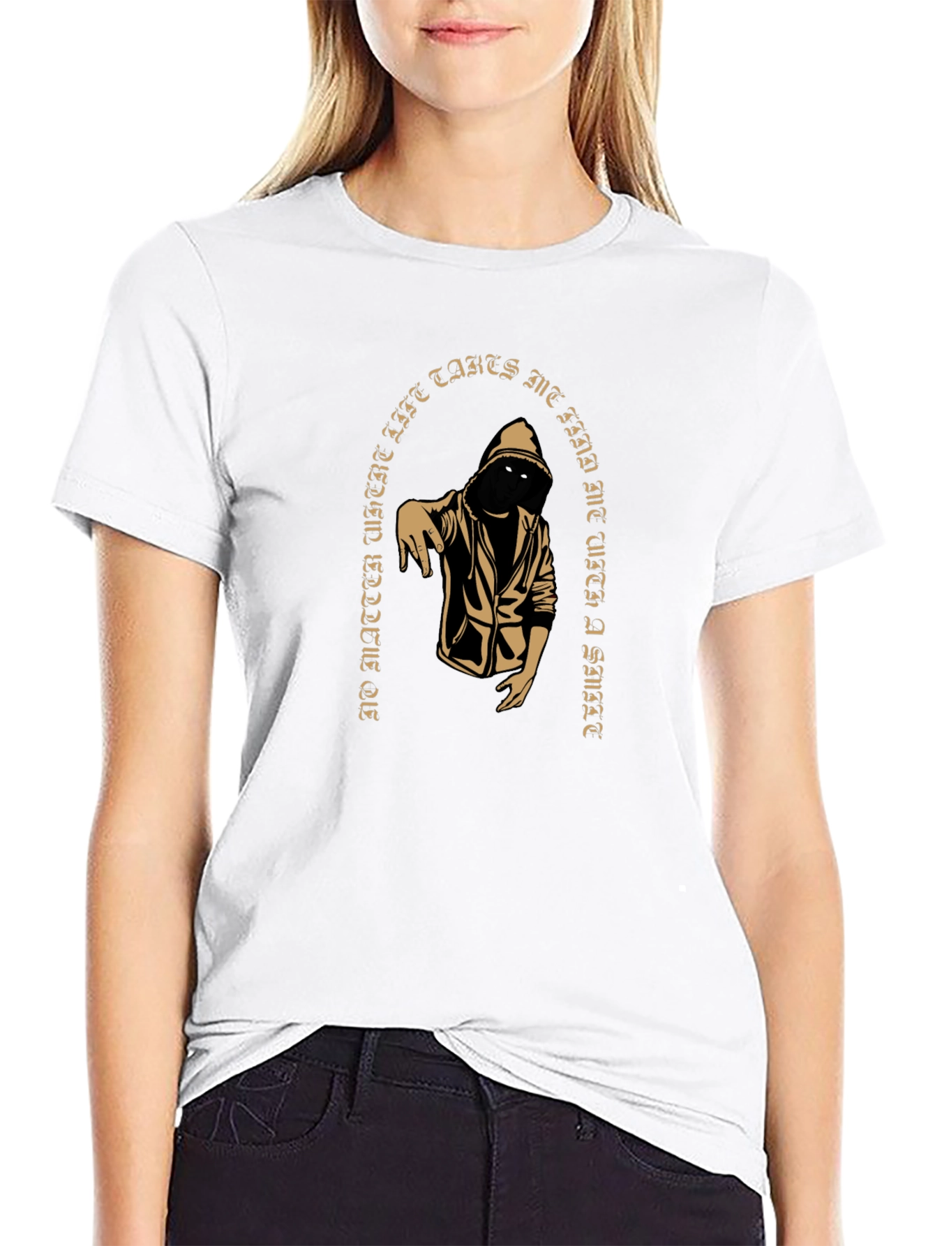 Hooded Figure Graphic Print T-Shirt