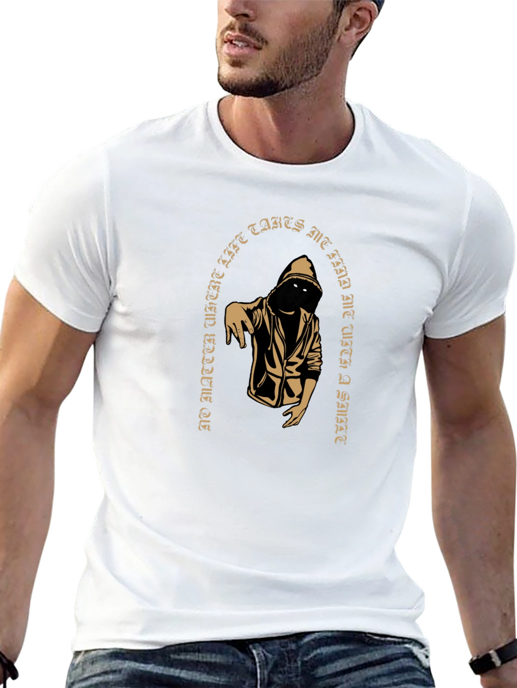 Hooded Figure Graphic Print T-Shirt