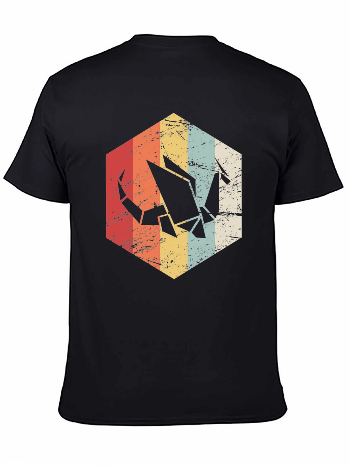 Retro Origami Crane Graphic Tee - Mens Black T-Shirt