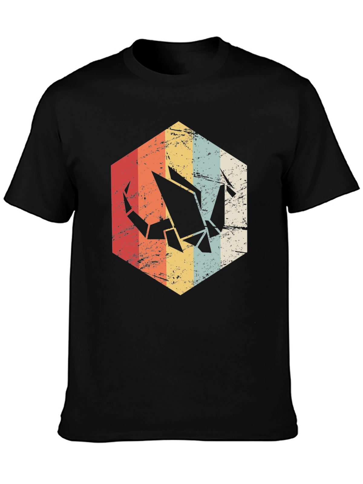 Retro Origami Crane Graphic Tee - Mens Black T-Shirt