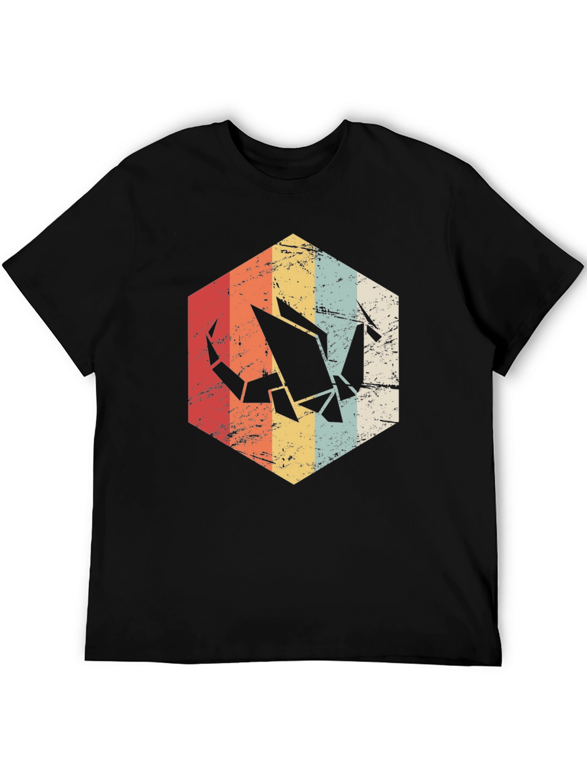 Retro Origami Crane Graphic Tee - Mens Black T-Shirt