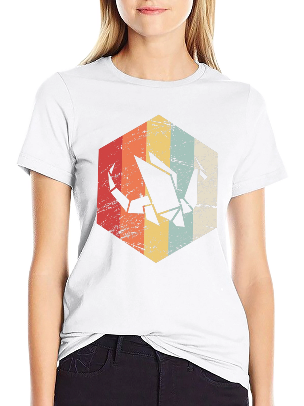 Retro Origami Crane Graphic Tee - Mens Black T-Shirt