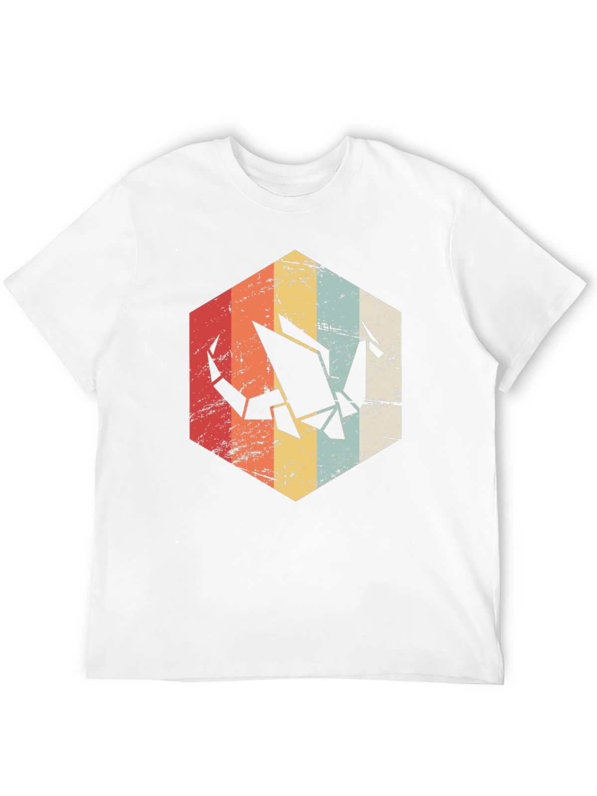 Retro Origami Crane Graphic Tee - Mens Black T-Shirt