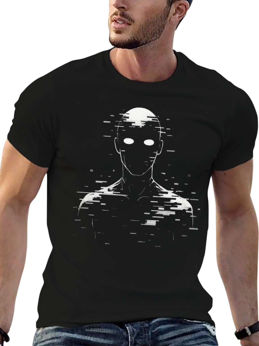 Glitch Figure Graphic Tee - Black Cotton Blend
