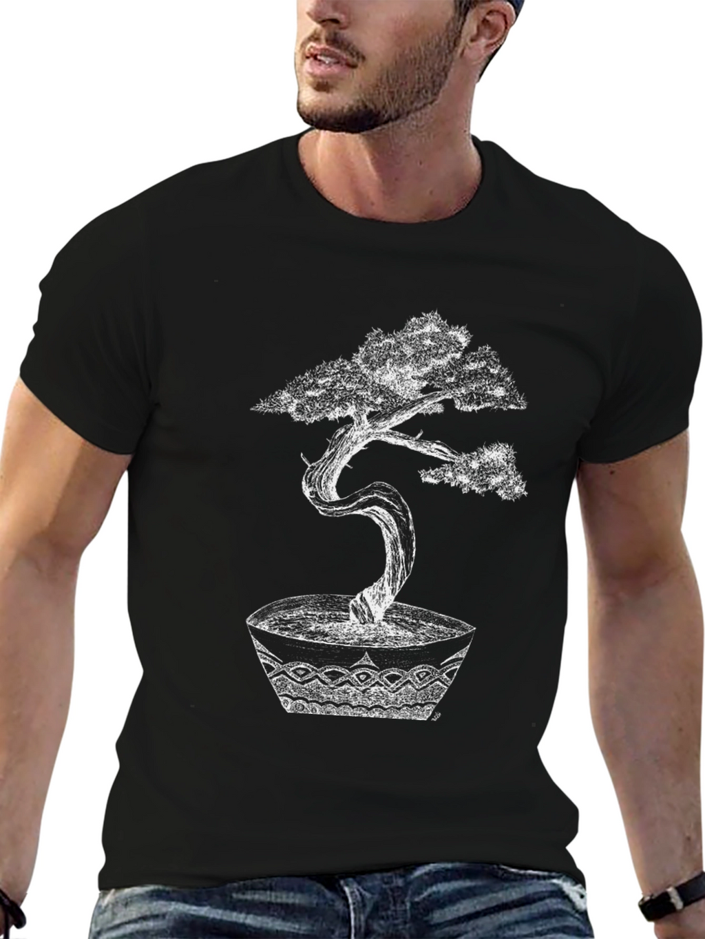 Bonsai Tree Graphic Tee - Artistic Black T-Shirt