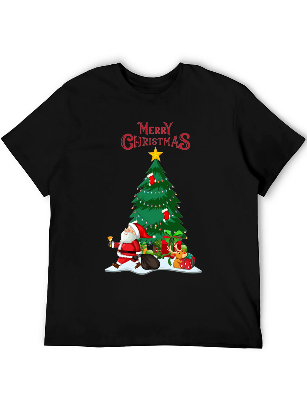 Christmas Tree & Santa Graphic T-Shirt
