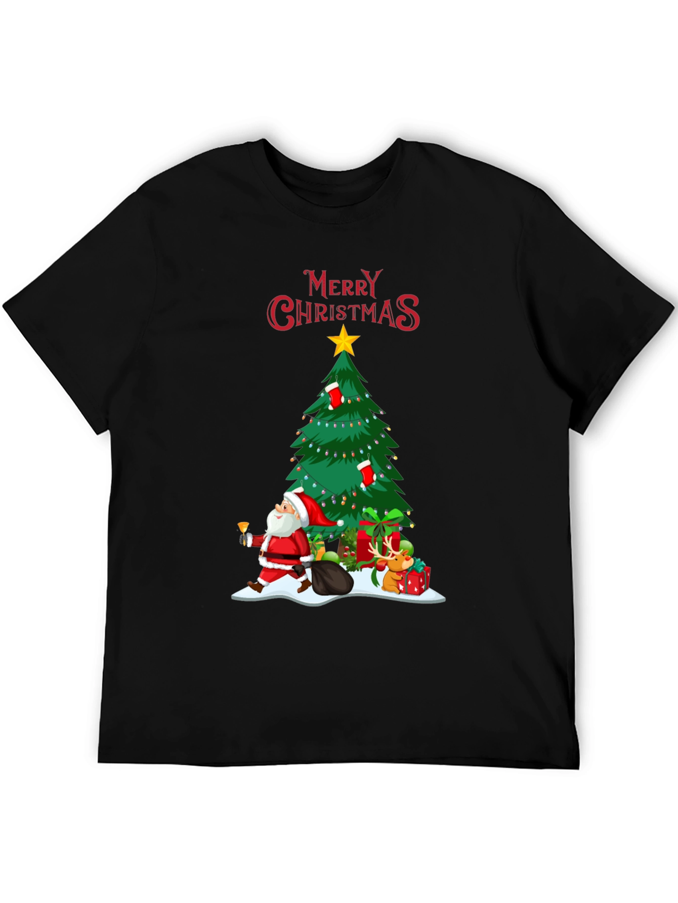Christmas Tree & Santa Graphic T-Shirt