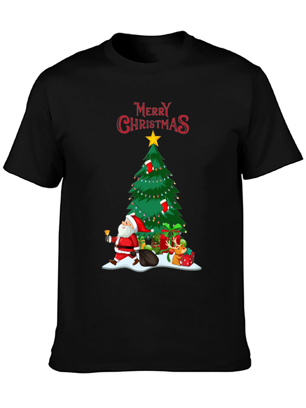 Christmas Tree & Santa Graphic T-Shirt