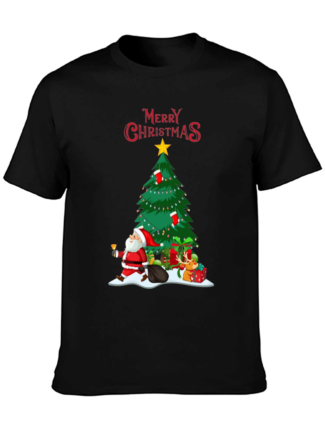 Christmas Tree & Santa Graphic T-Shirt