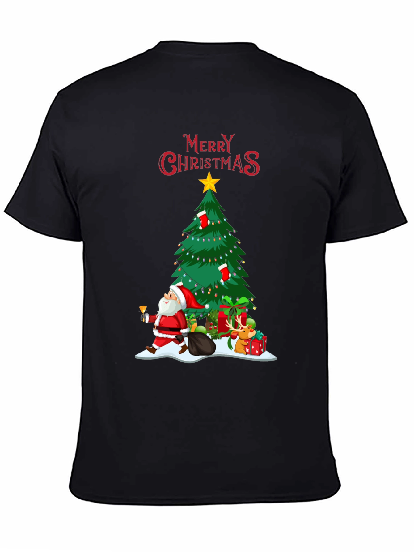 Christmas Tree & Santa Graphic T-Shirt