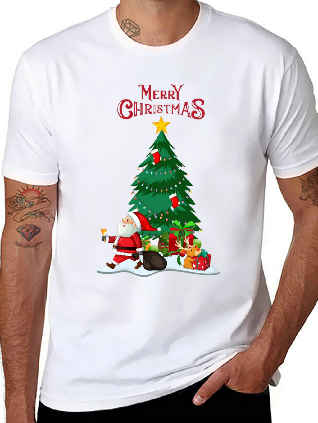 Christmas Tree & Santa Graphic T-Shirt