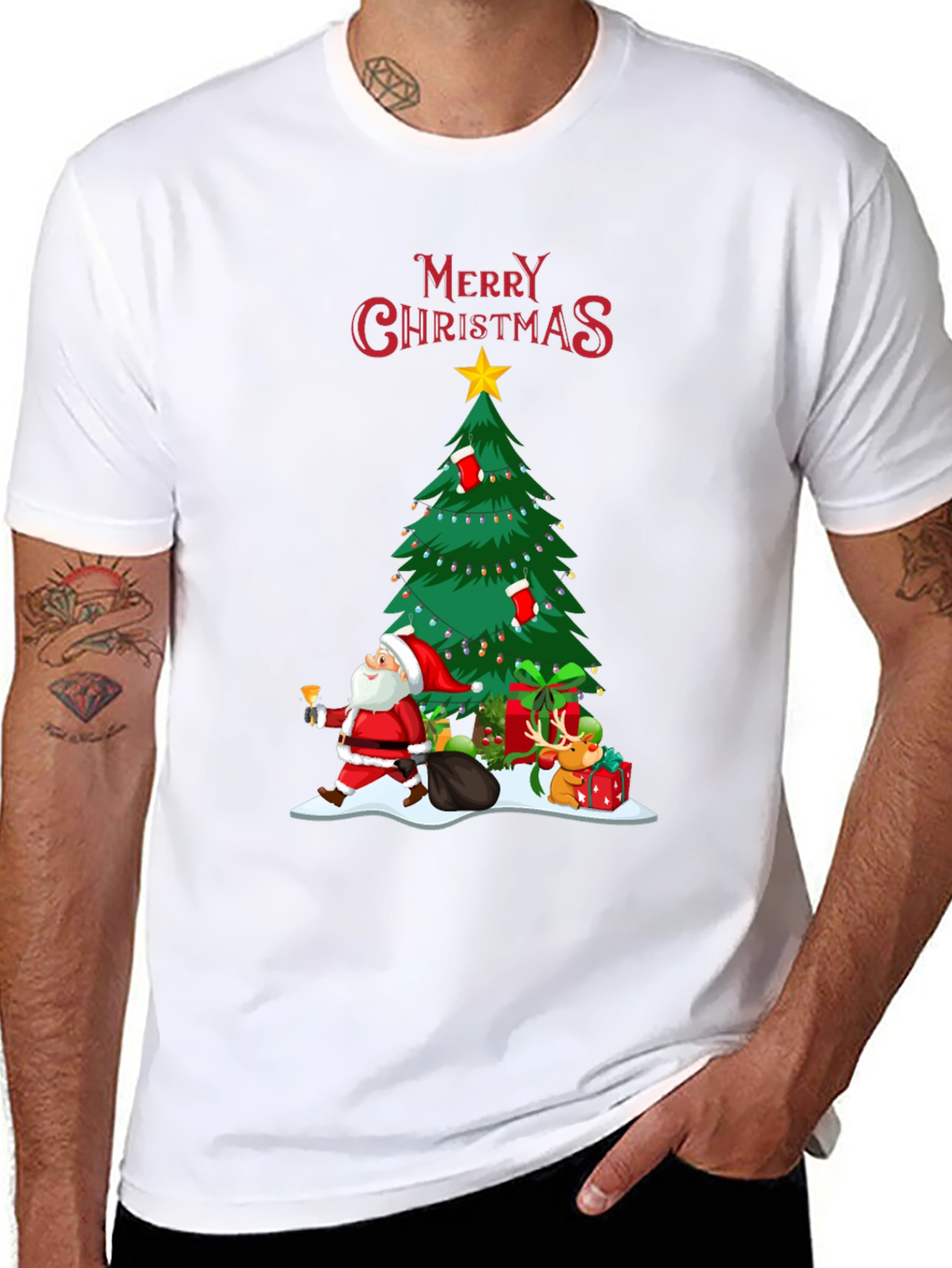 Christmas Tree & Santa Graphic T-Shirt