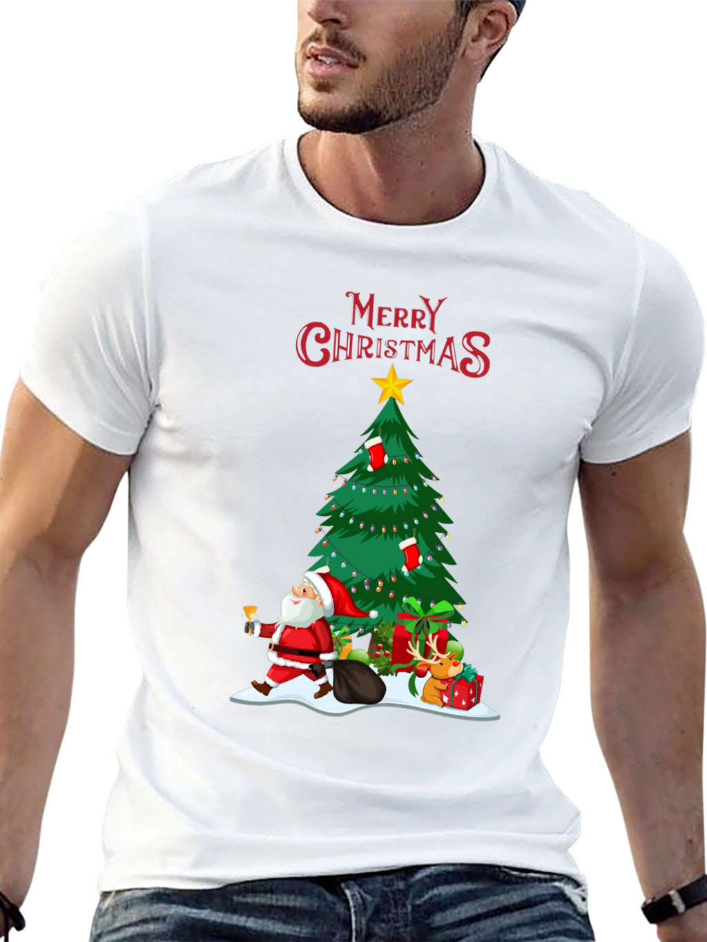 Christmas Tree & Santa Graphic T-Shirt