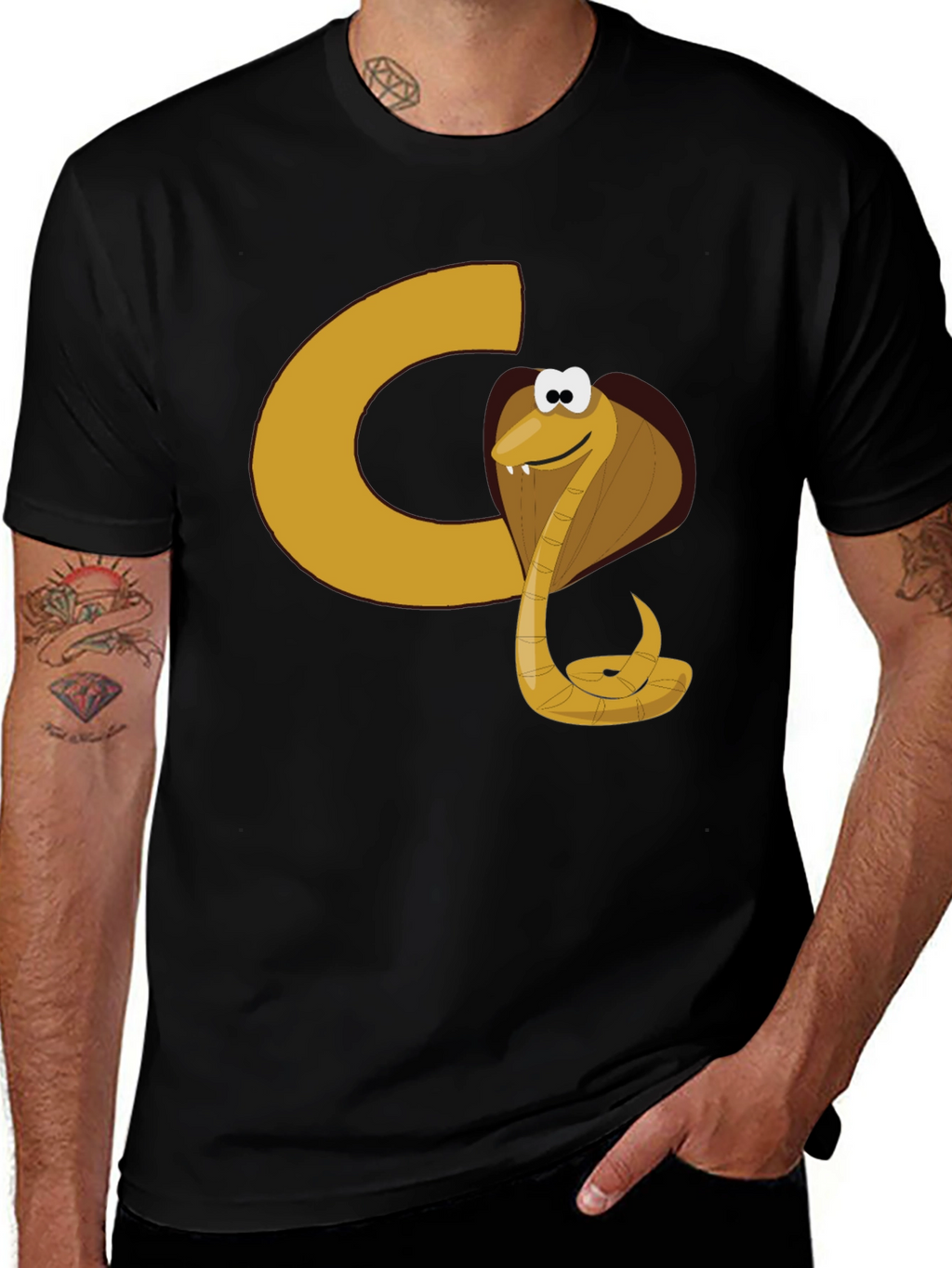 Cartoon Cobra Graphic Tee - Black