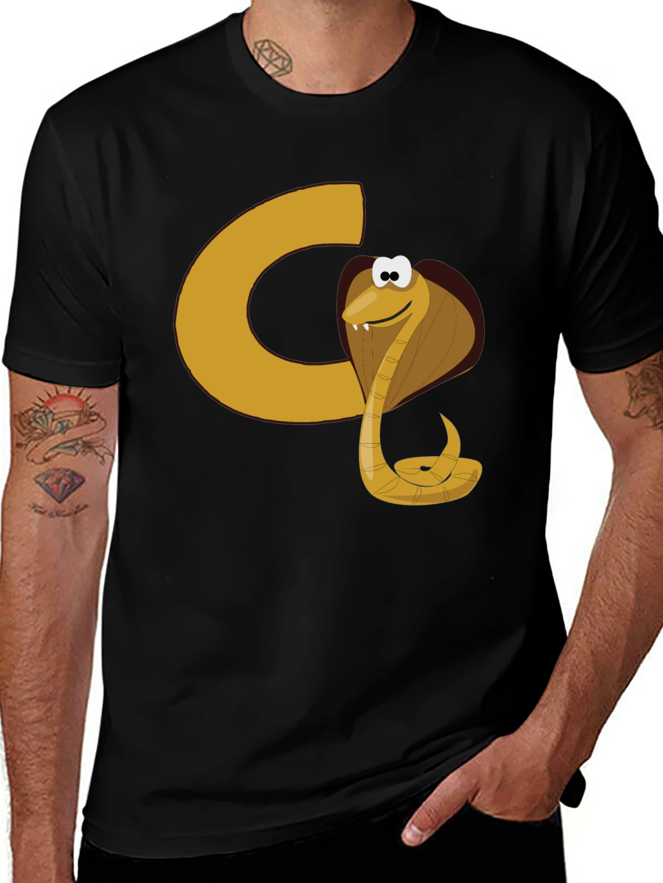 Cartoon Cobra Graphic Tee - Black