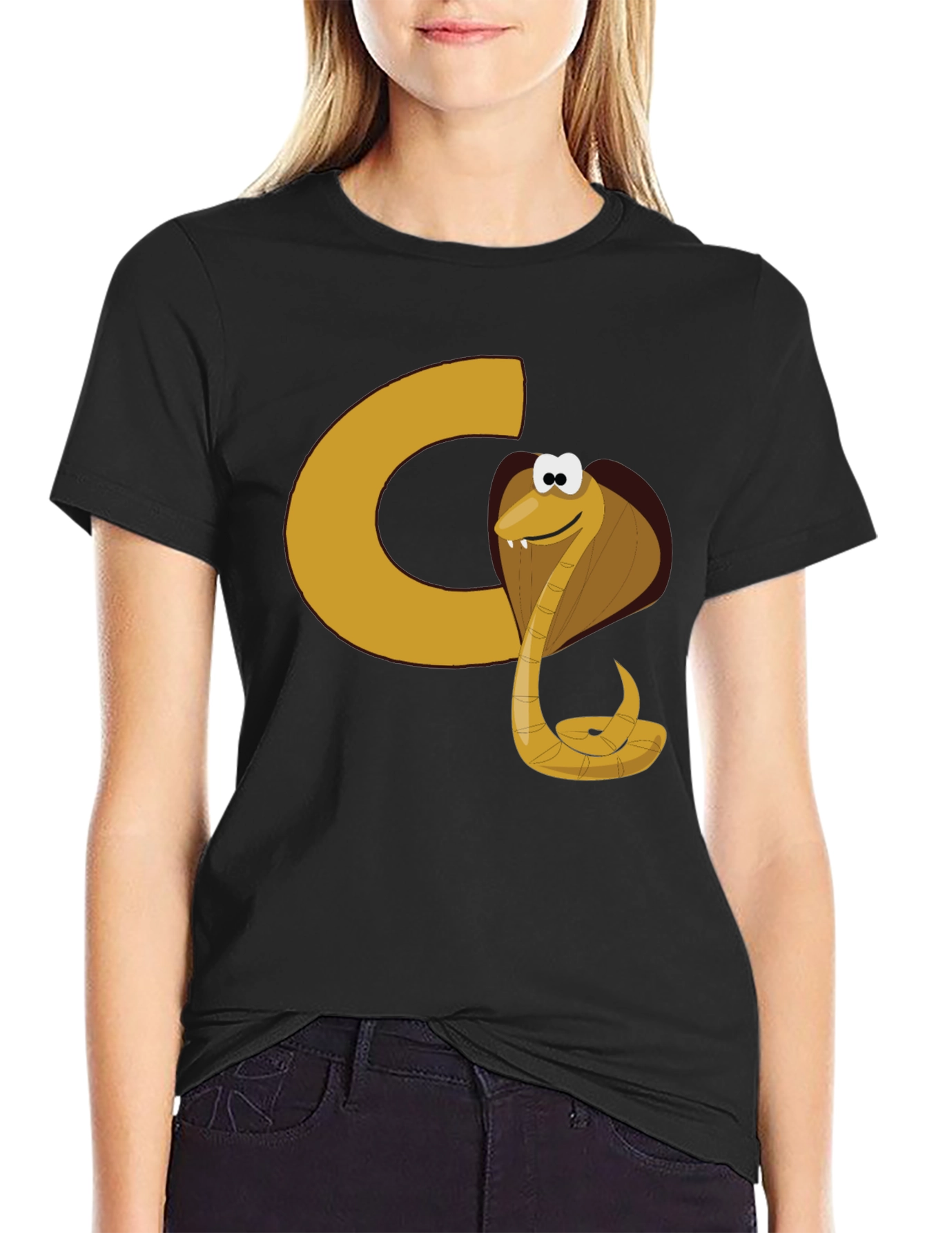 Cartoon Cobra Graphic Tee - Black