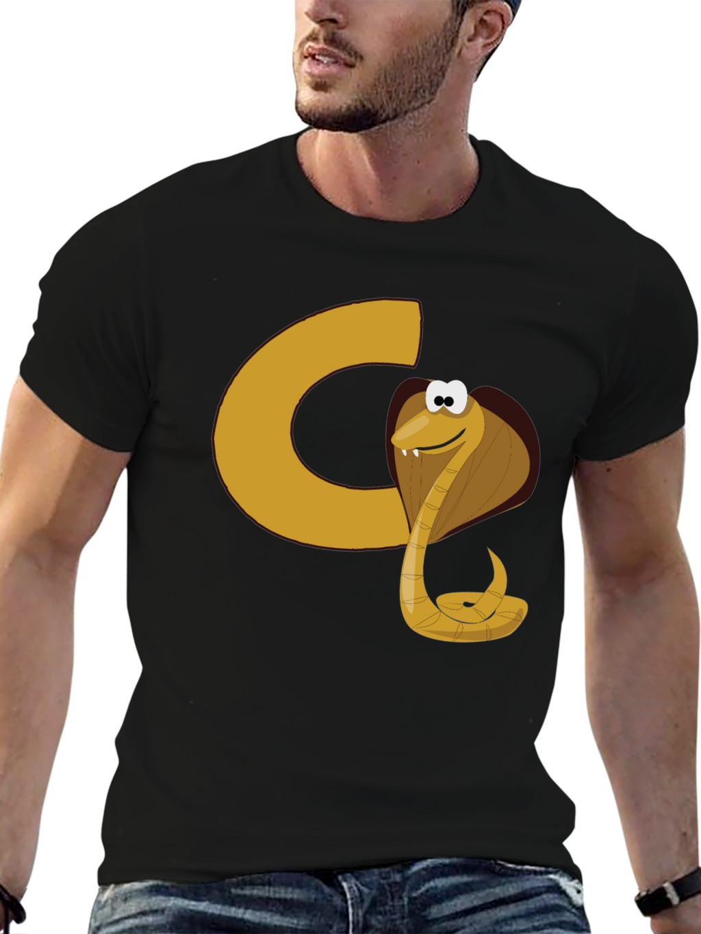 Cartoon Cobra Graphic Tee - Black
