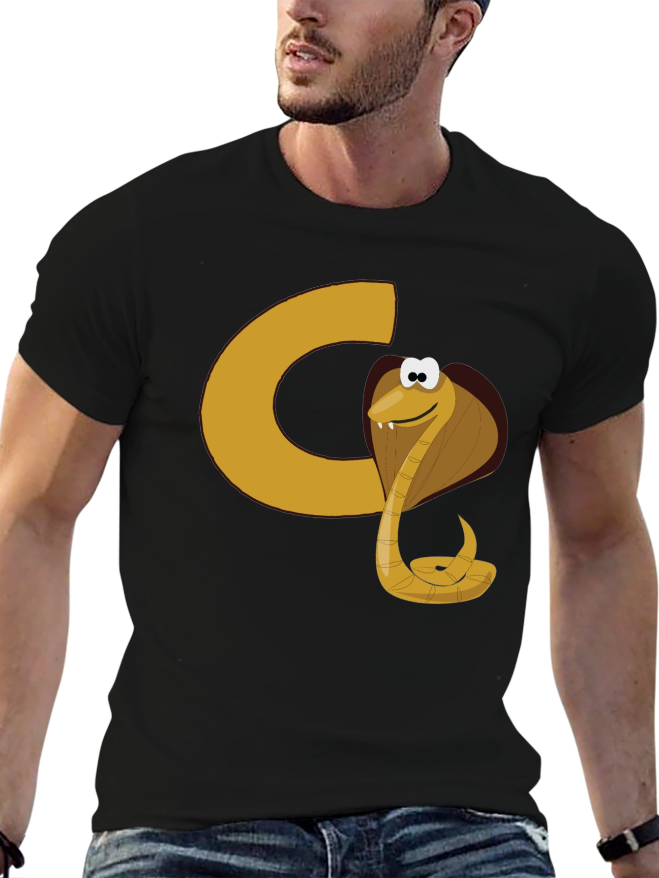 Cartoon Cobra Graphic Tee - Black