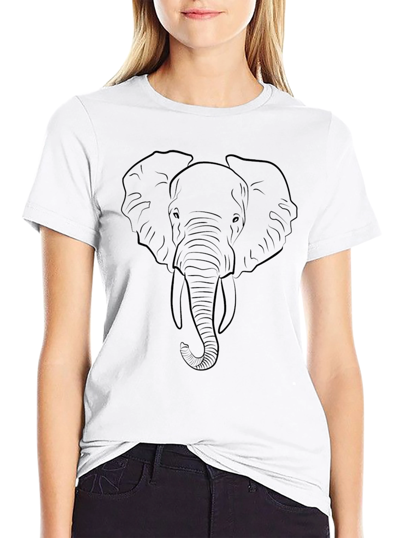 Elephant Outline Graphic T-Shirt - Black