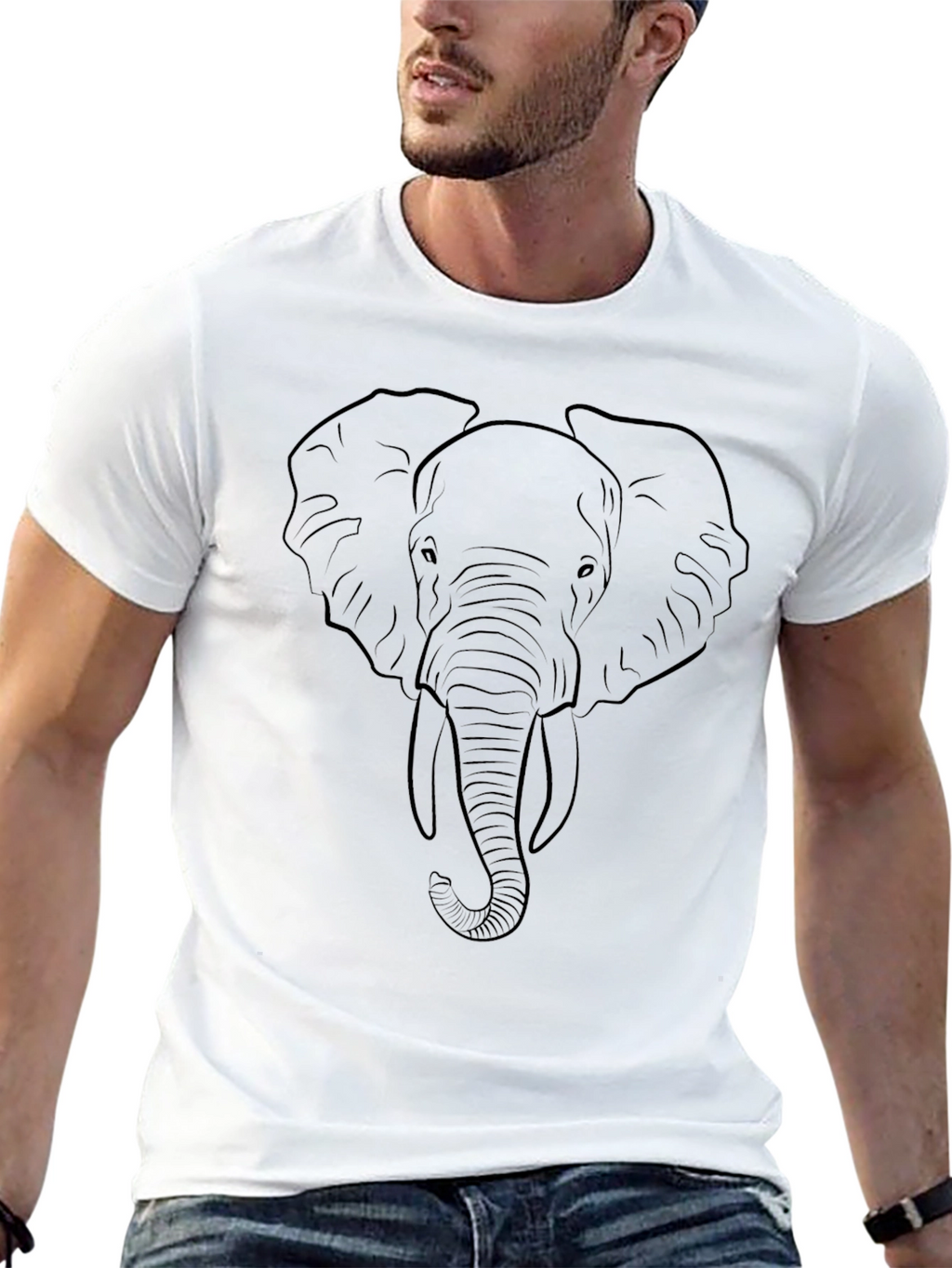 Elephant Outline Graphic T-Shirt - Black