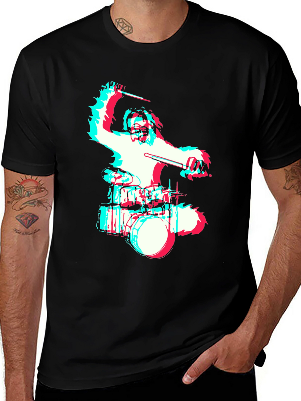 Drummer Bigfoot Graphic Tee - Black Crew Neck T-Shirt
