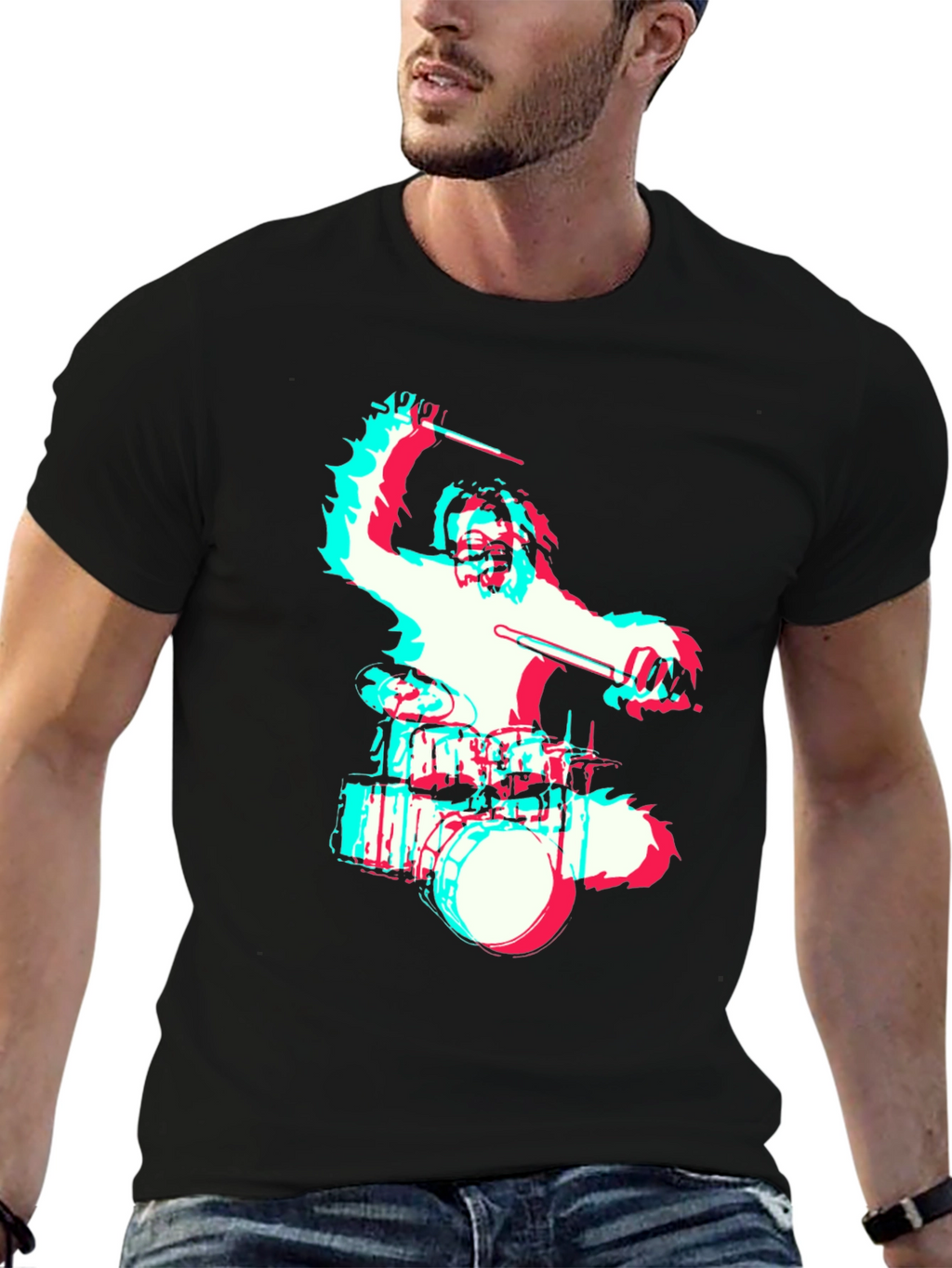 Drummer Bigfoot Graphic Tee - Black Crew Neck T-Shirt