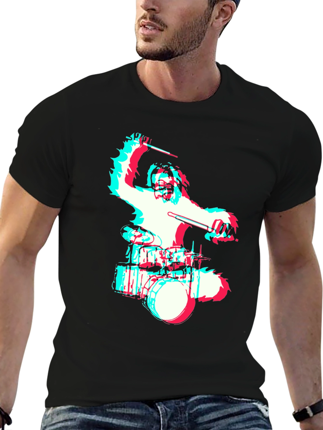 Drummer Bigfoot Graphic Tee - Black Crew Neck T-Shirt
