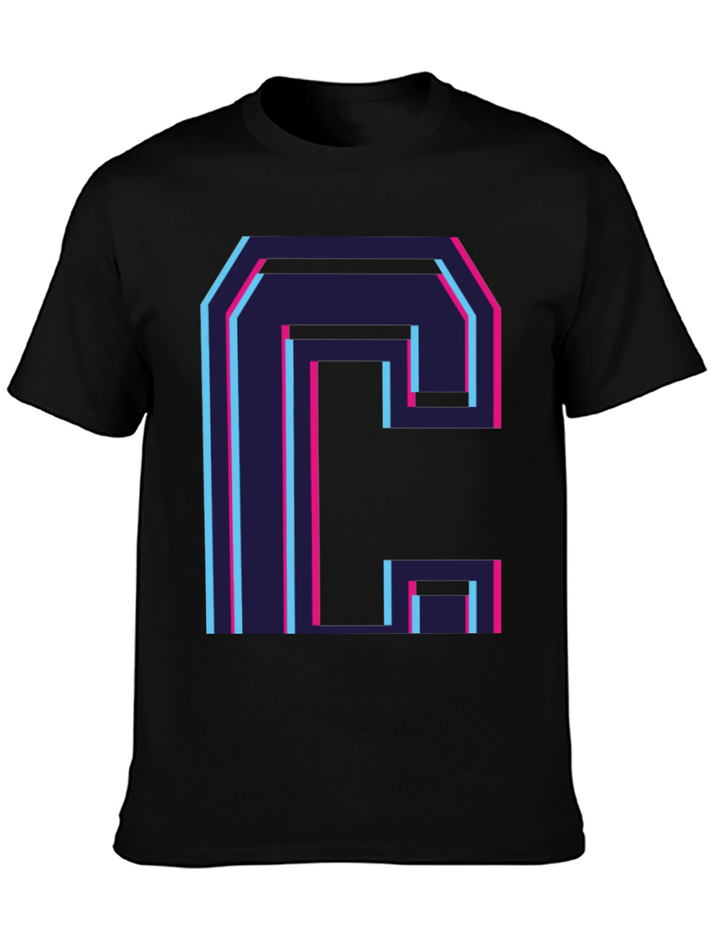Retro C Letter Graphic Black Tee