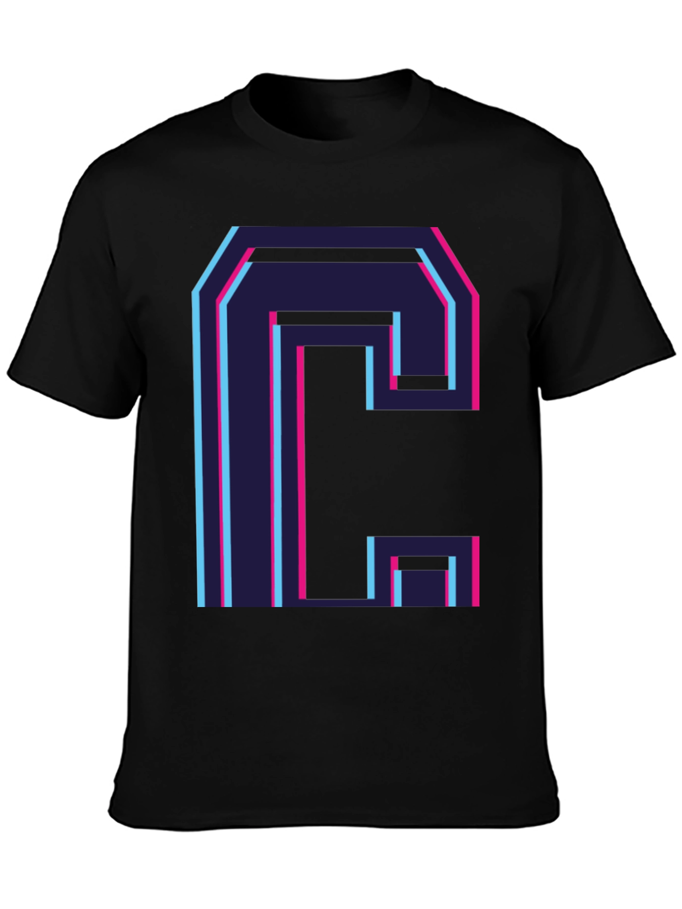 Retro C Letter Graphic Black Tee