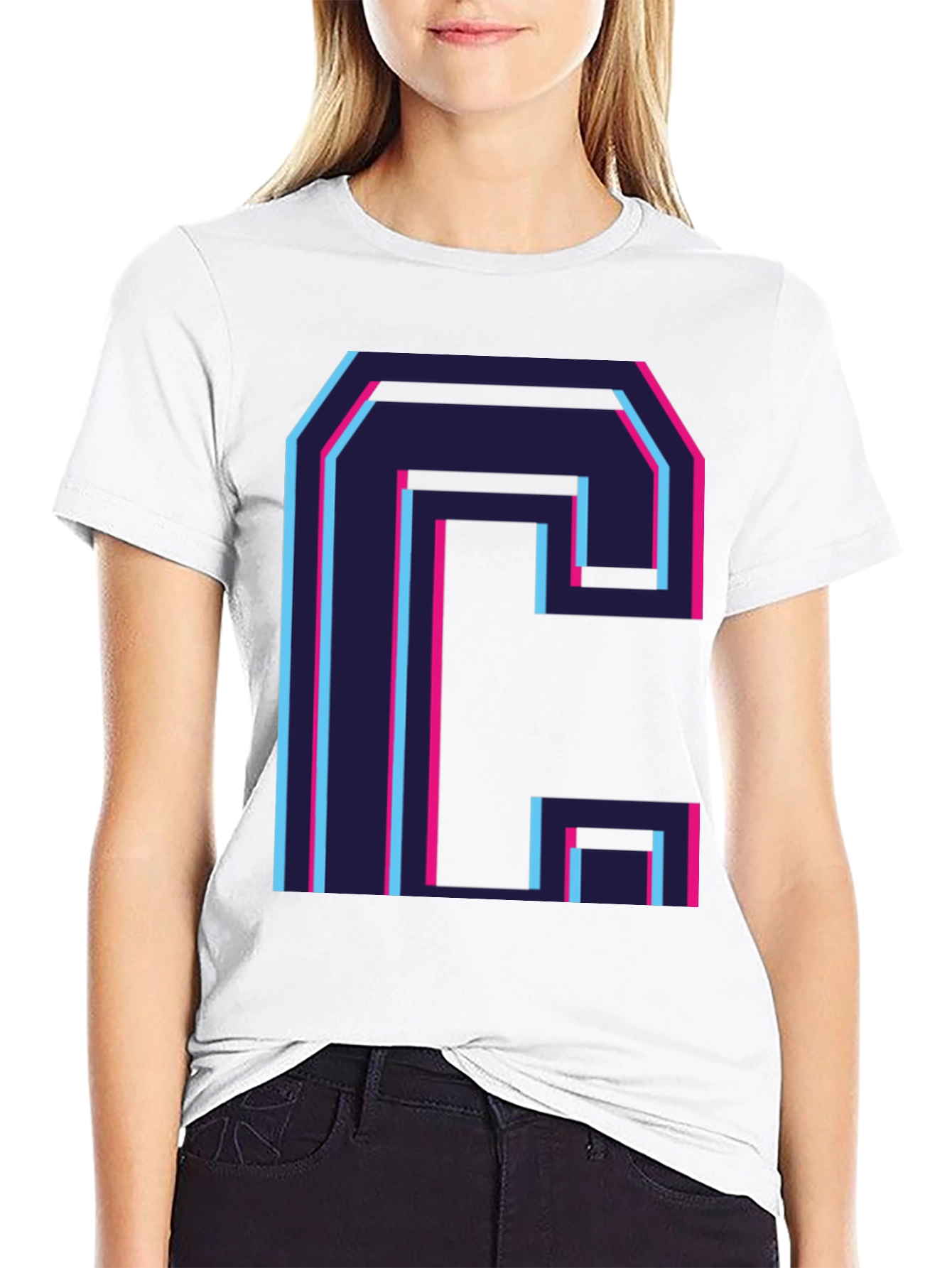 Retro C Letter Graphic Black Tee