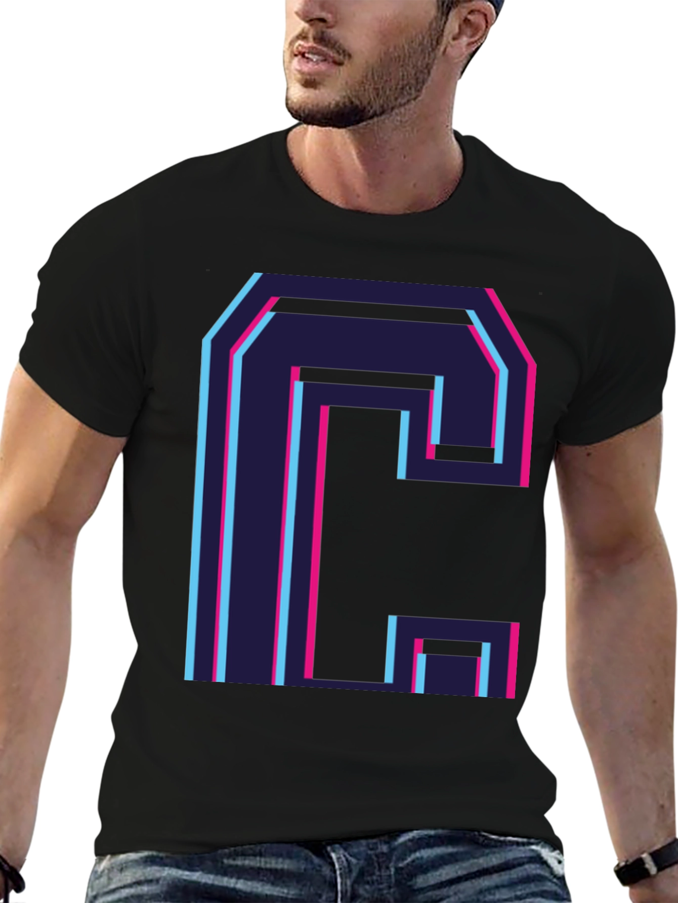 Retro C Letter Graphic Black Tee