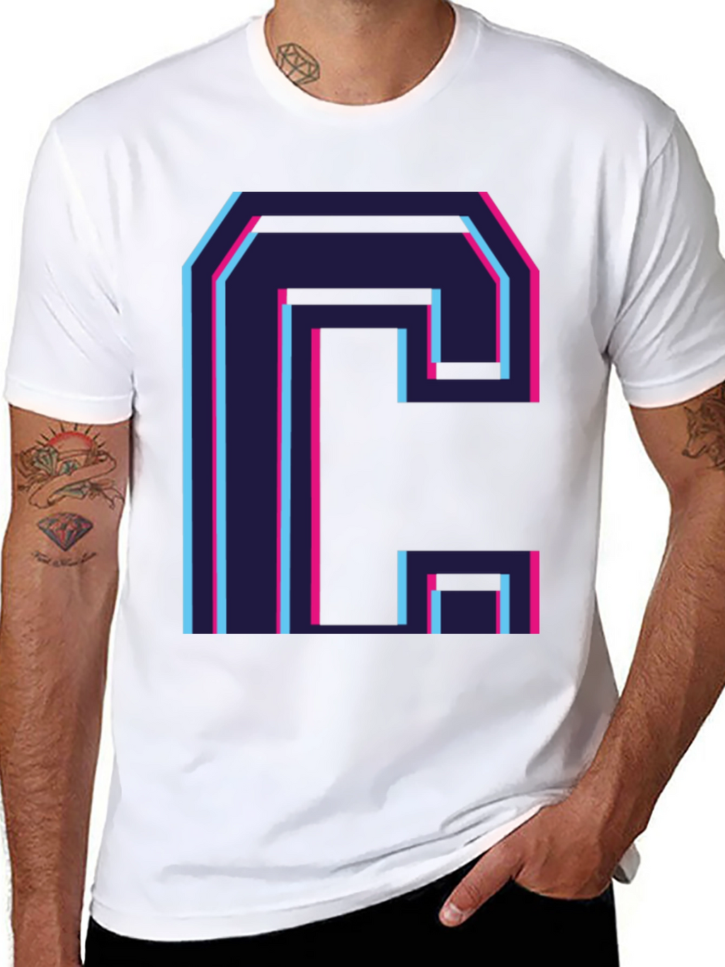 Retro C Letter Graphic Black Tee