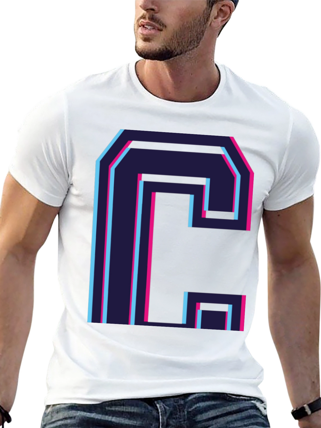 Retro C Letter Graphic Black Tee