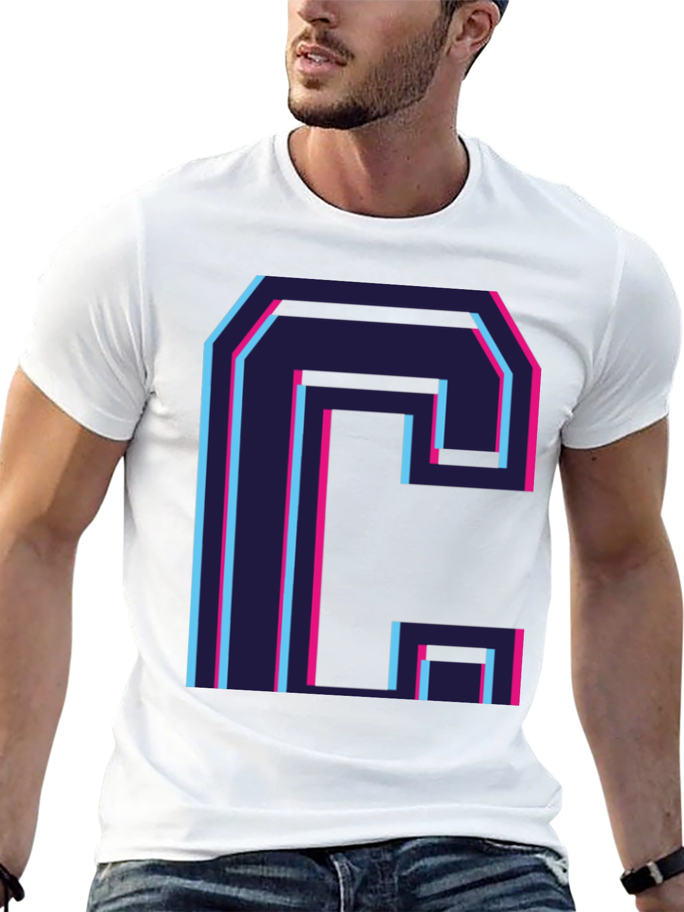 Retro C Letter Graphic Black Tee