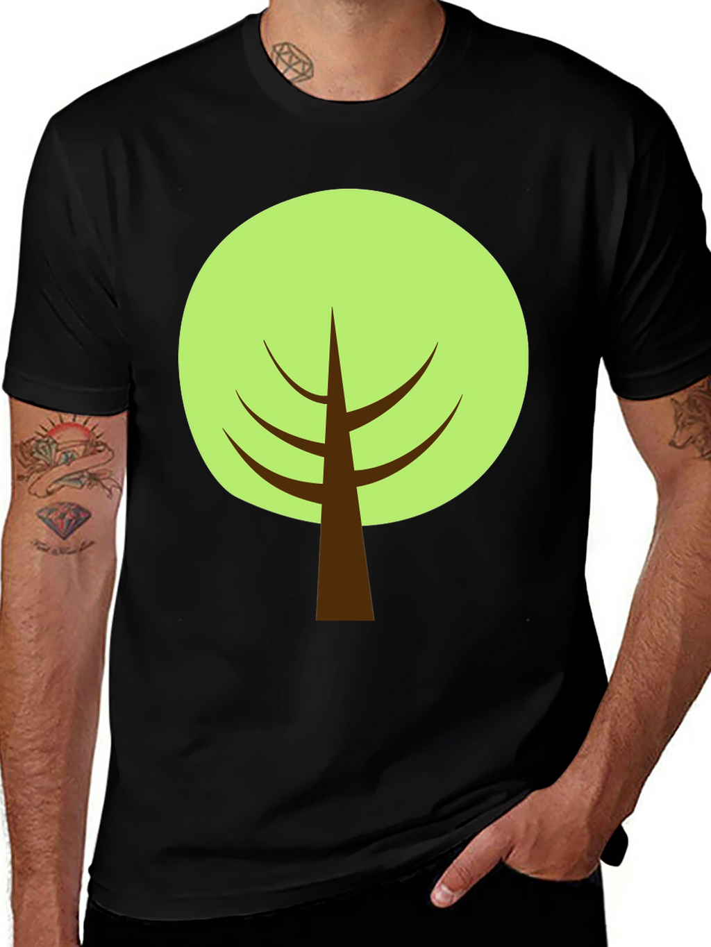 Cartoon Tree Graphic Tee - Black Cotton Blend Shirt