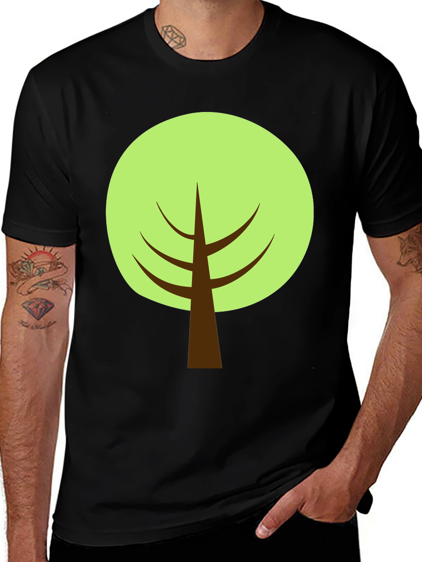Cartoon Tree Graphic Tee - Black Cotton Blend Shirt