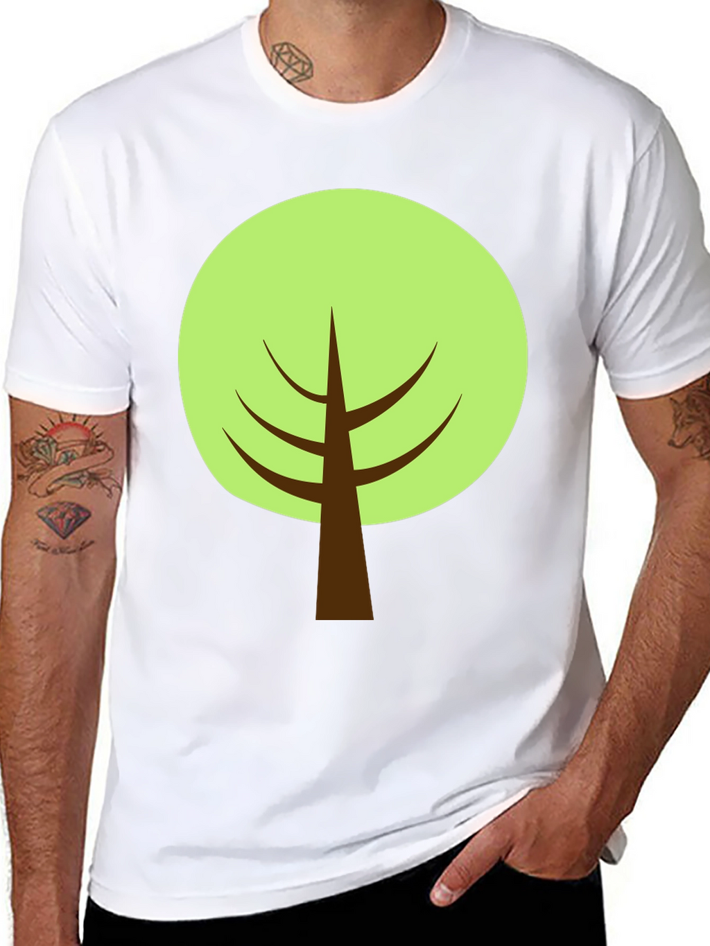Cartoon Tree Graphic Tee - Black Cotton Blend Shirt