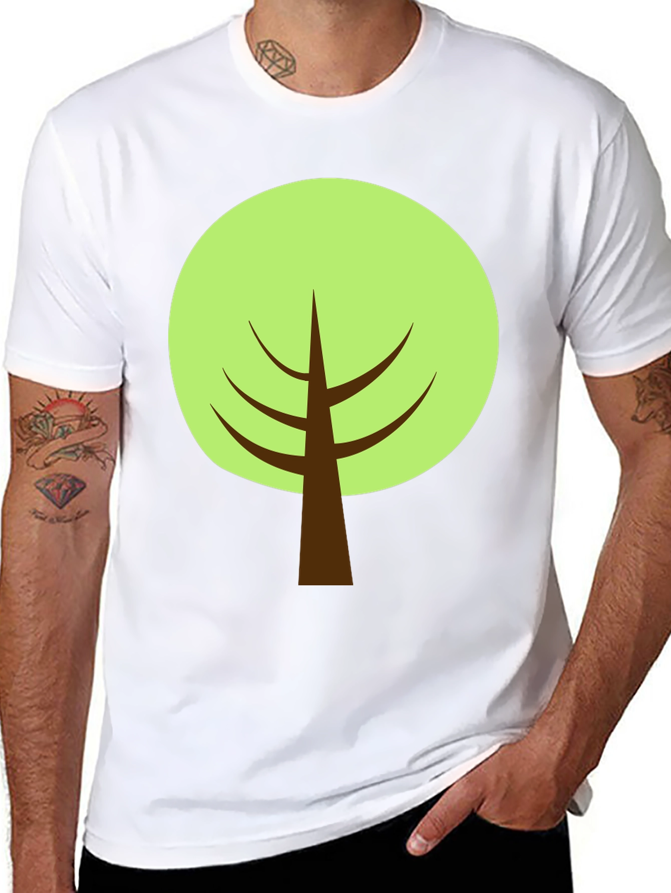 Cartoon Tree Graphic Tee - Black Cotton Blend Shirt