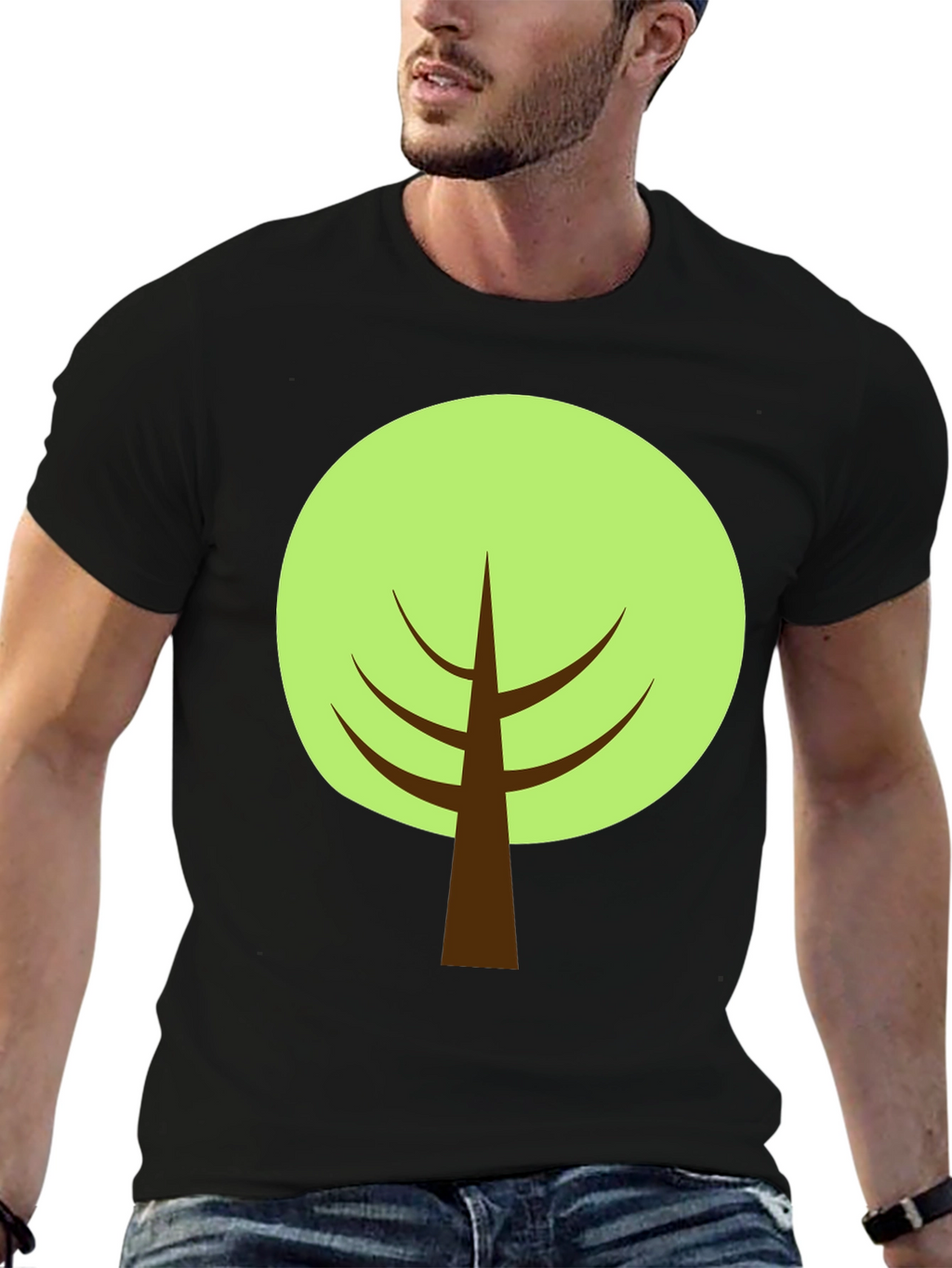 Cartoon Tree Graphic Tee - Black Cotton Blend Shirt