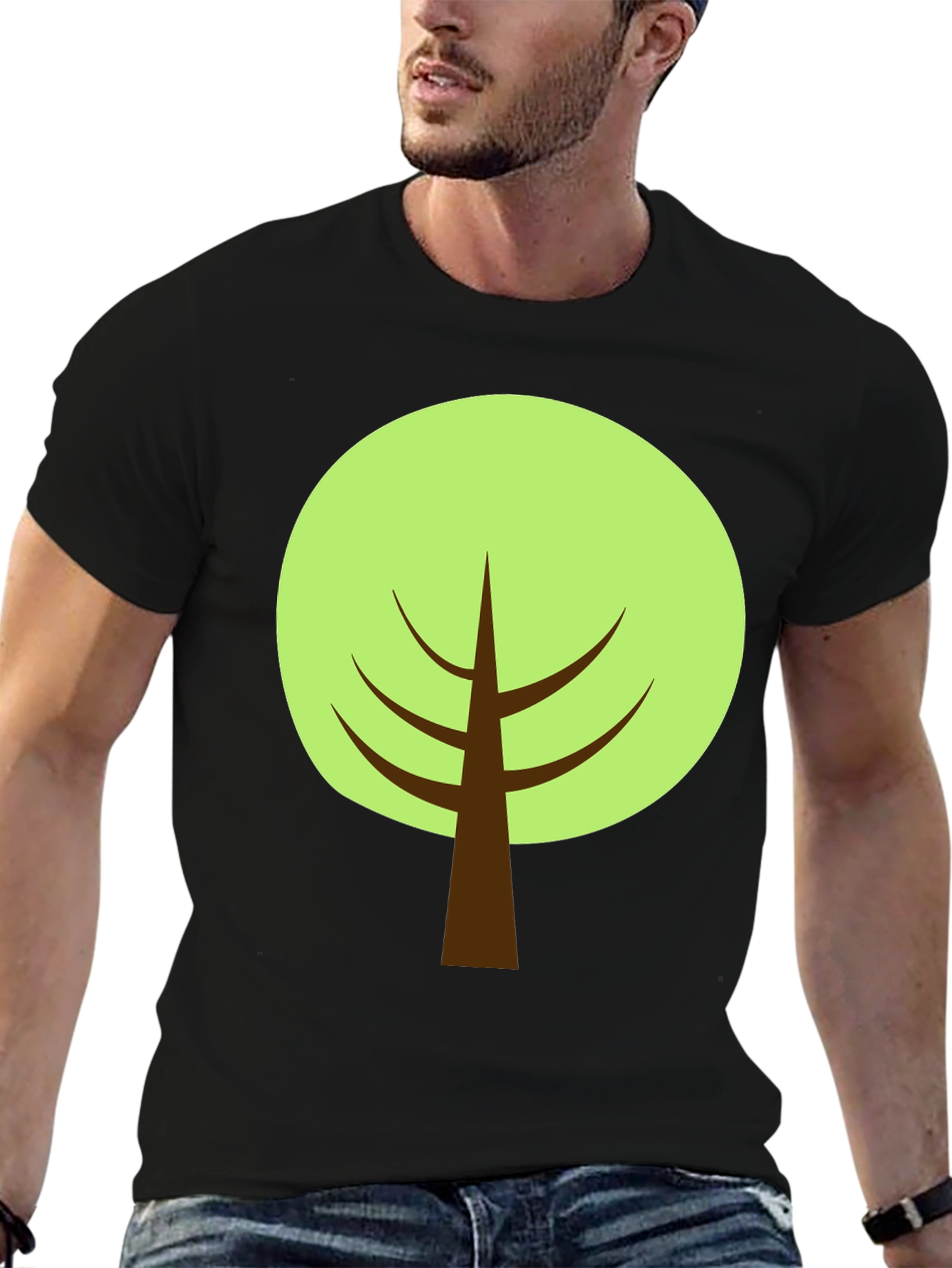 Cartoon Tree Graphic Tee - Black Cotton Blend Shirt