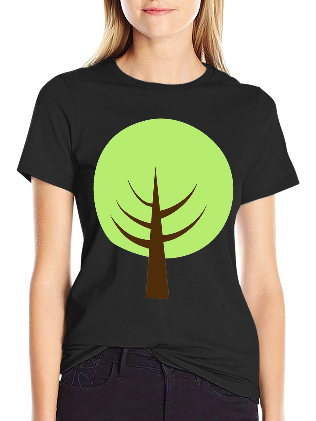 Cartoon Tree Graphic Tee - Black Cotton Blend Shirt
