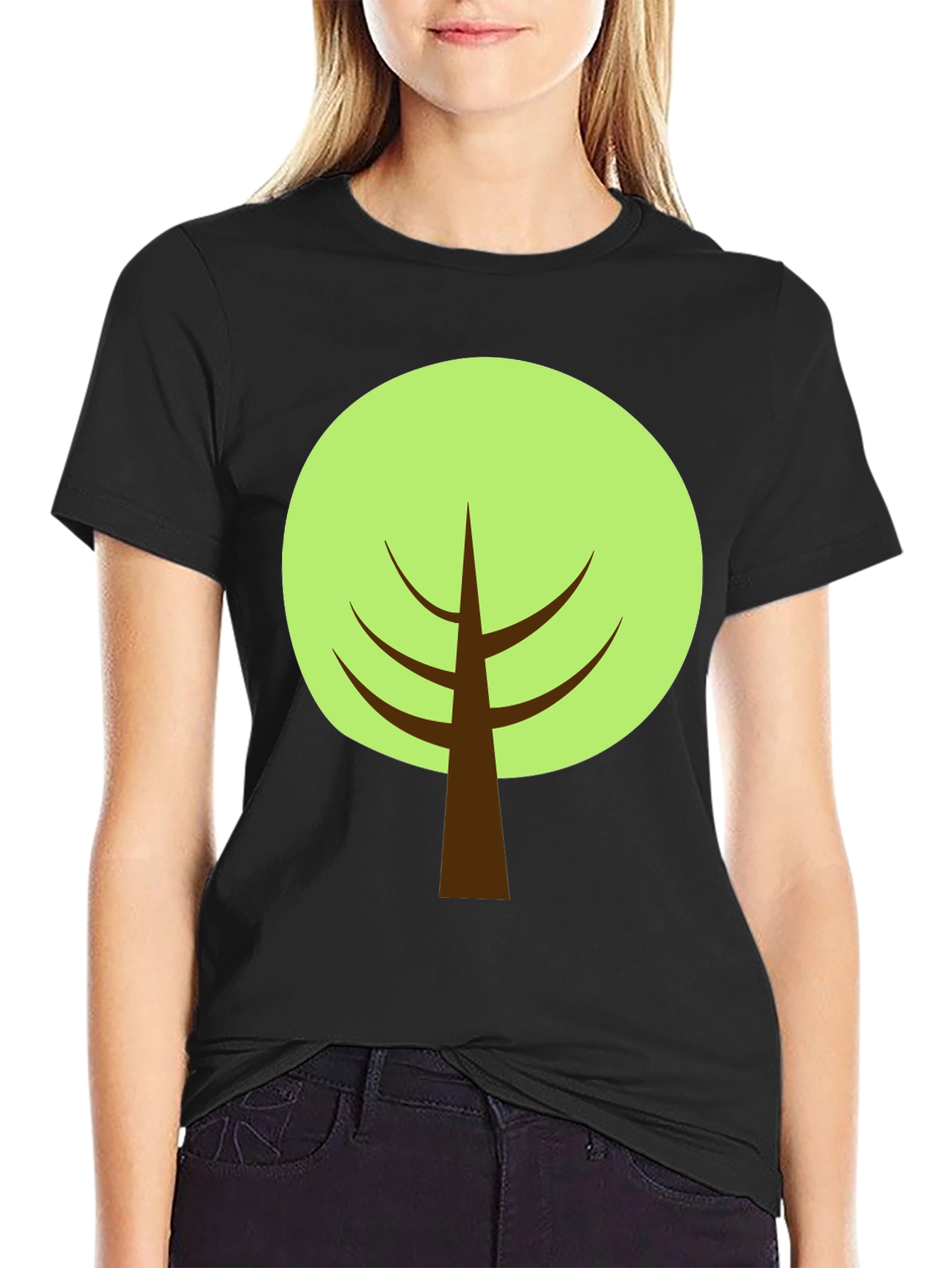 Cartoon Tree Graphic Tee - Black Cotton Blend Shirt
