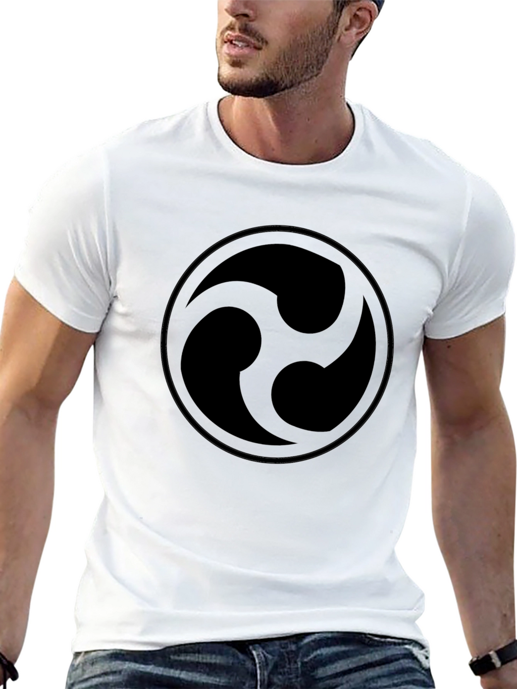 Black T-Shirt with Circular Abstract Design