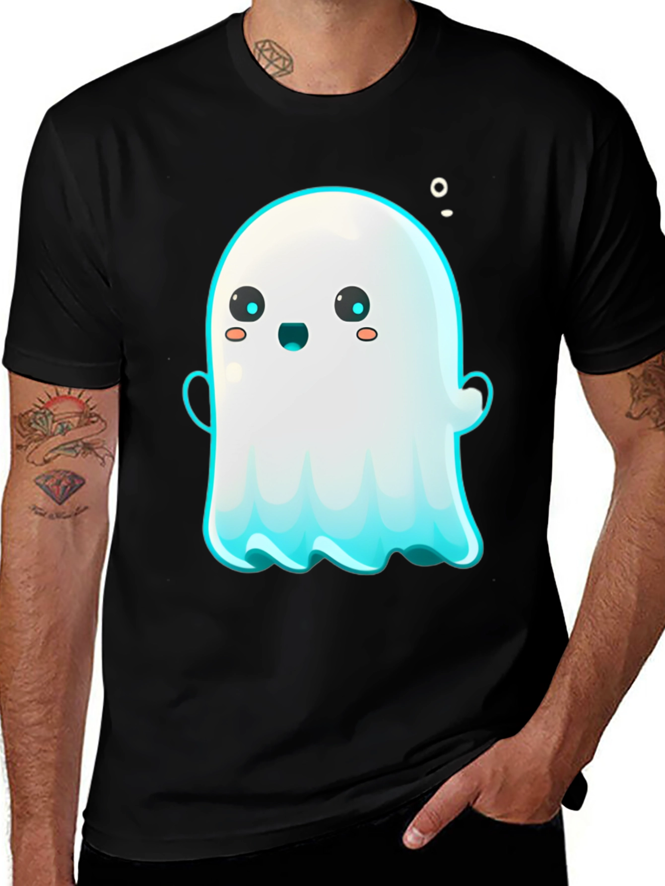 Cute Ghost Graphic Tee - Black Short Sleeve Shirt