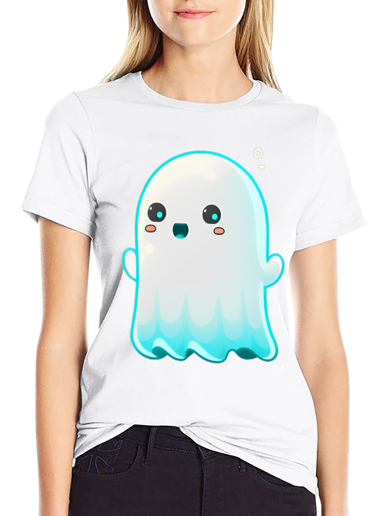 Cute Ghost Graphic Tee - Black Short Sleeve Shirt