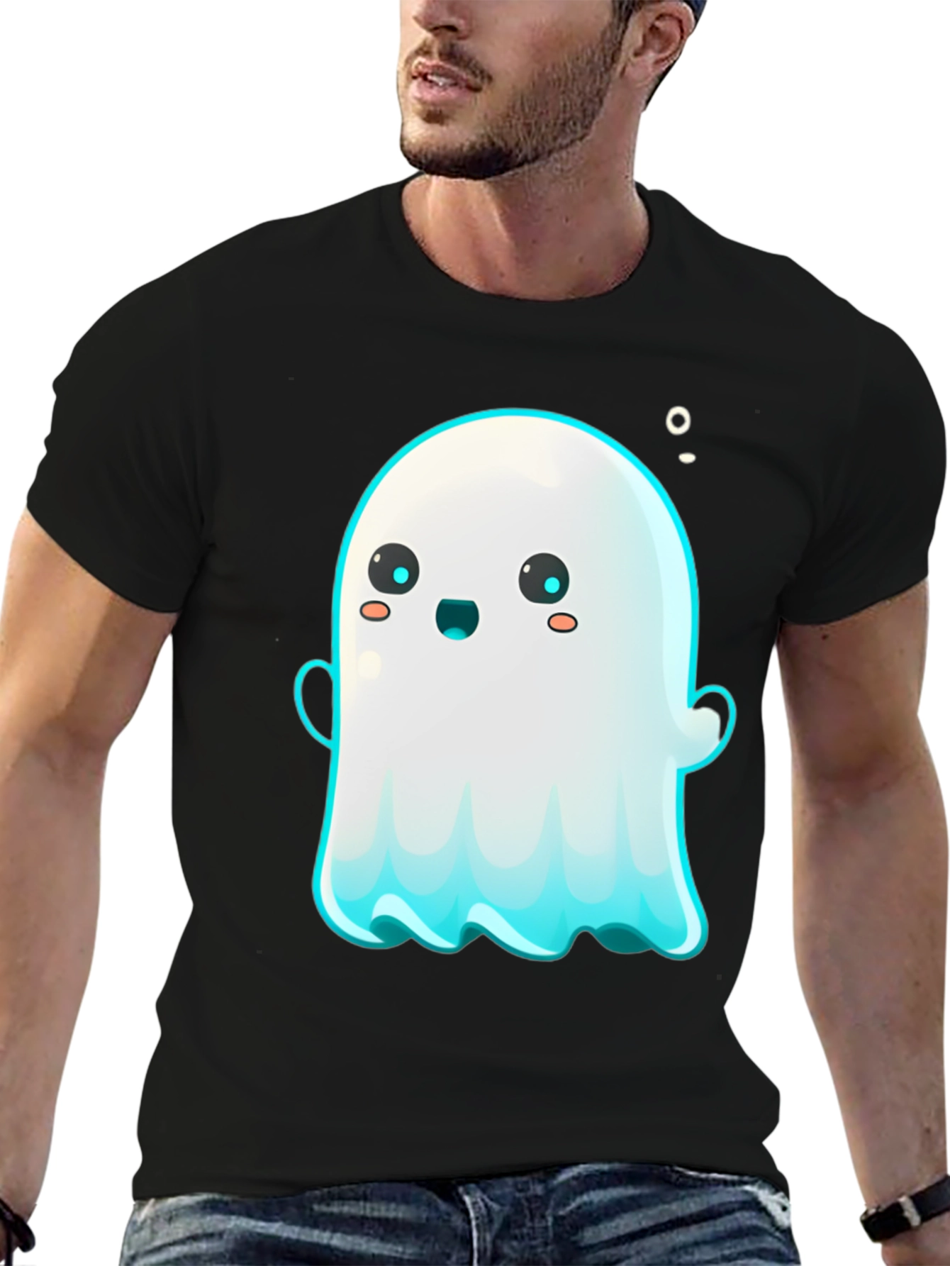 Cute Ghost Graphic Tee - Black Short Sleeve Shirt